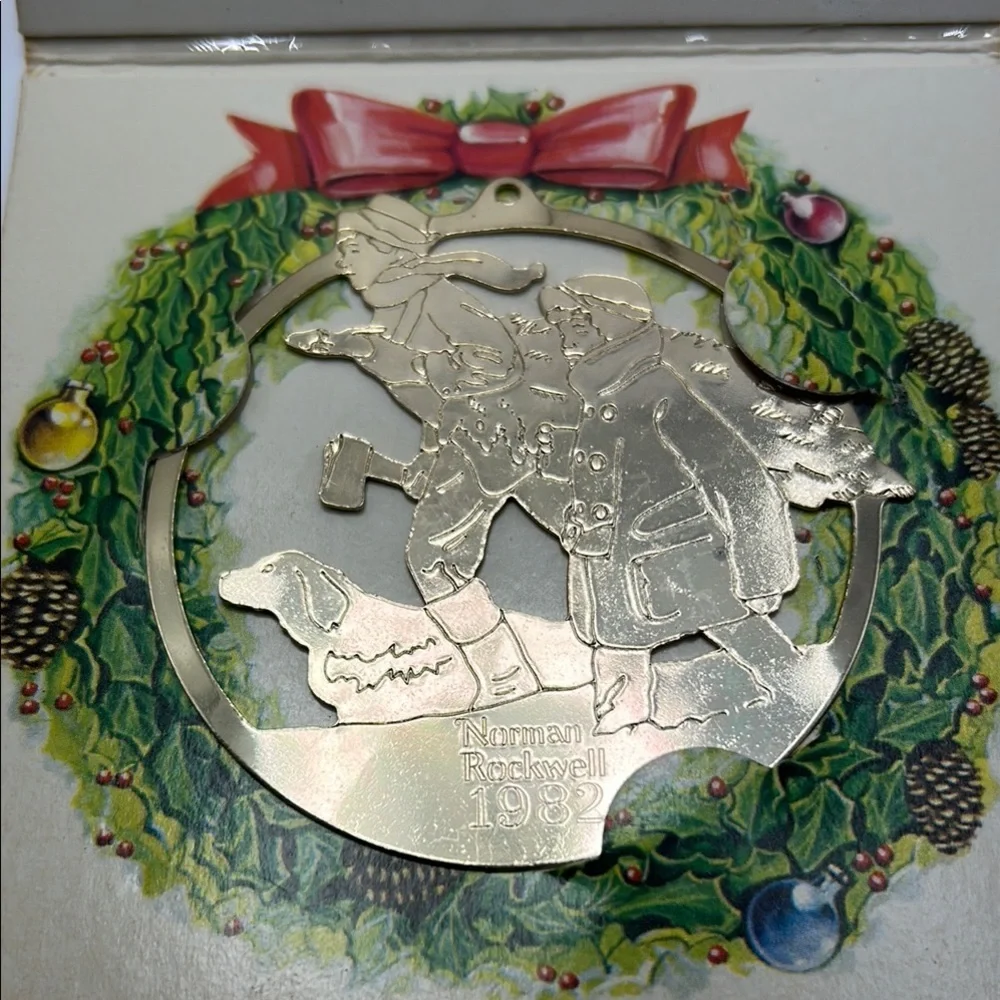 VTG 1982 McDonalds Norman Rockwell Christmas Ornament Coca Cola Gold Finish New